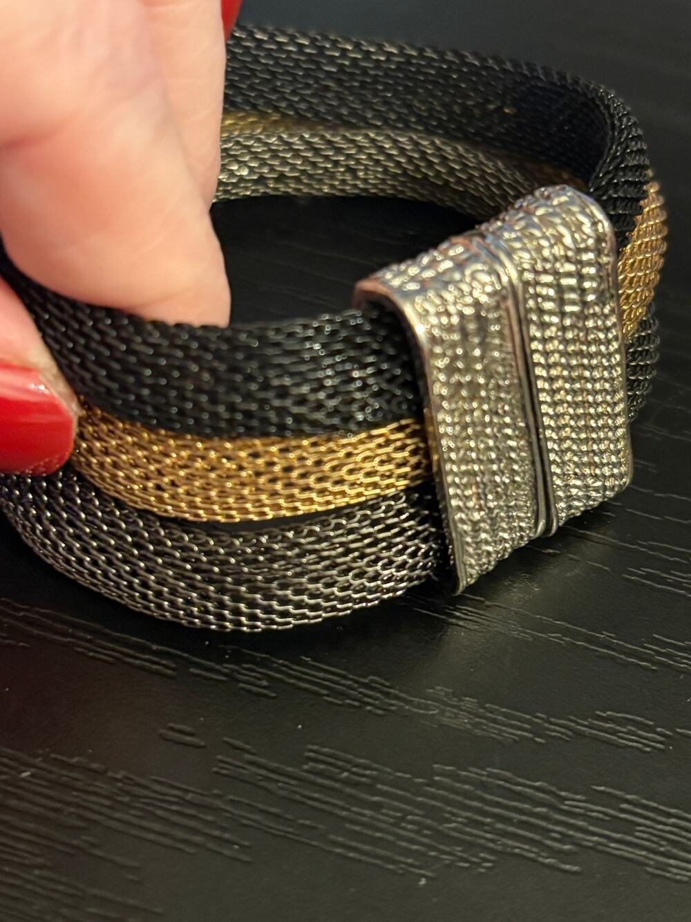 Vintage Tri Tone Mesh Magnetic Bracelet 7”